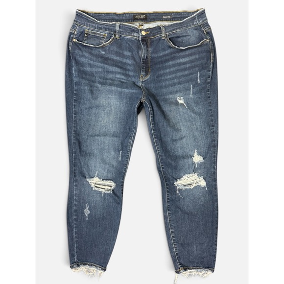Judy Blue Denim - Judy Blue Jeans 20 Skinny Fit Distressed Frayed Hem Jeans Dark Wash 20W Edgy